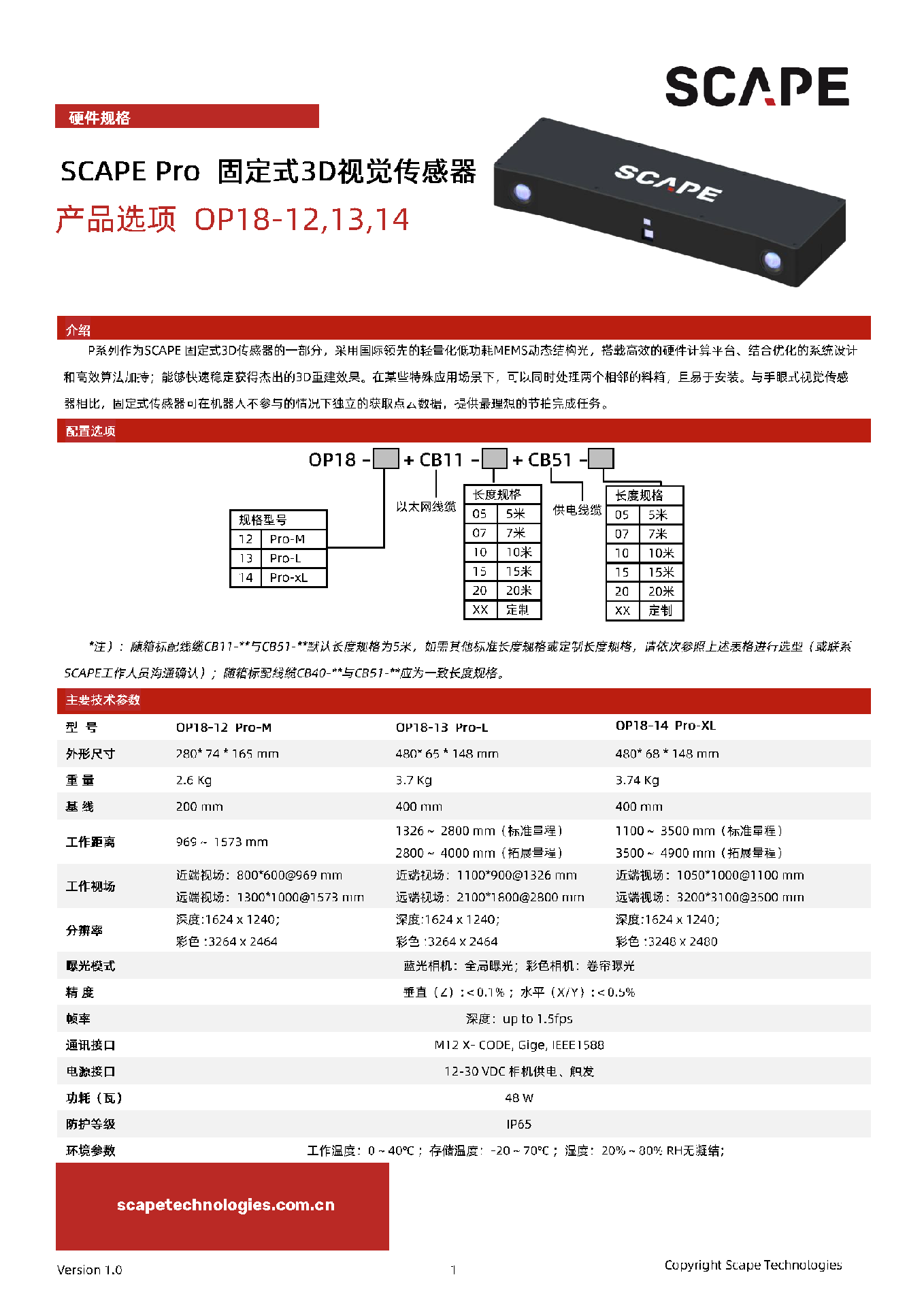 OP18-12,13,14 SCAPE Pro 固定式3D视觉传感器